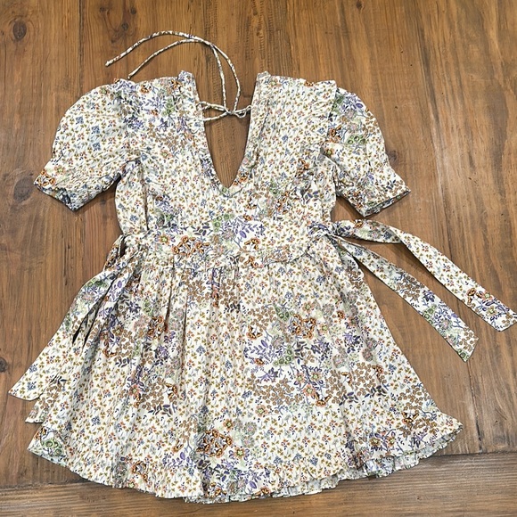 Karlie Dresses & Skirts - Karlie Tan and Blue Puff Sleeve Sundress